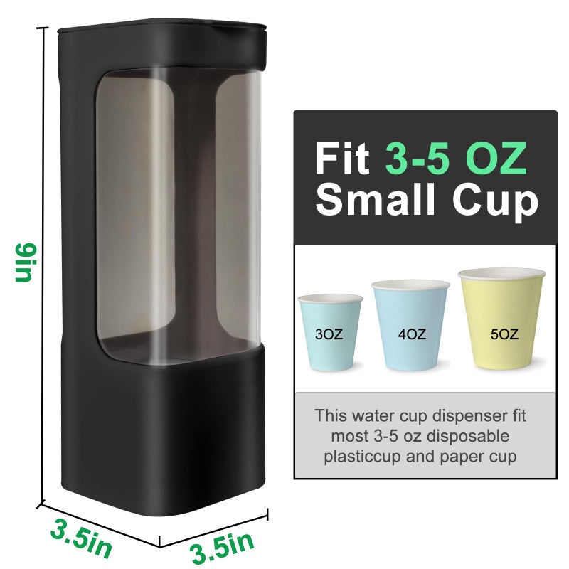 EOFJRUC Wall Mount Paper Cup Dispenser, Pull Type Cup Holder Fit 3oz - 5oz Disposable Small Cups, Bathroom Cup Dispenser for Home Hospital Office Gym (Black) - Image 2